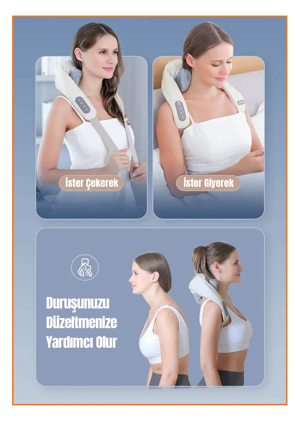 Isıtmalı ve Titreşimli Boyun, Sırt, Bel Masaj Aleti – 2 Hızlı, 2 Kademeli Sıcaklık Kontrollü Ergonomik Masaj Kemeri