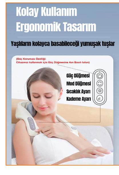 Isıtmalı ve Titreşimli Boyun, Sırt, Bel Masaj Aleti – 2 Hızlı, 2 Kademeli Sıcaklık Kontrollü Ergonomik Masaj Kemeri