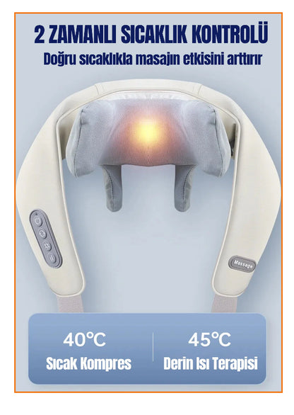 Isıtmalı ve Titreşimli Boyun, Sırt, Bel Masaj Aleti – 2 Hızlı, 2 Kademeli Sıcaklık Kontrollü Ergonomik Masaj Kemeri